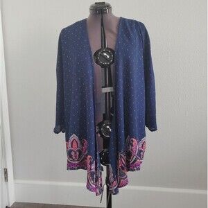 LA Hearts Women's Kimono One Size Blue Pink Paisley Cover-up Lightweight